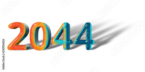 3D Number Year 2044 joyful hopeful colors and white background