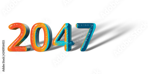 3D Number Year 2047 joyful hopeful colors and white background