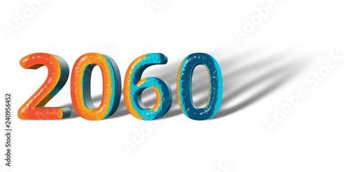 3D Number Year 2060 joyful hopeful colors and white background