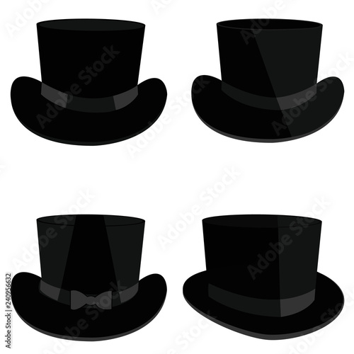Vector Set of Magicians Black Cylinder Hats