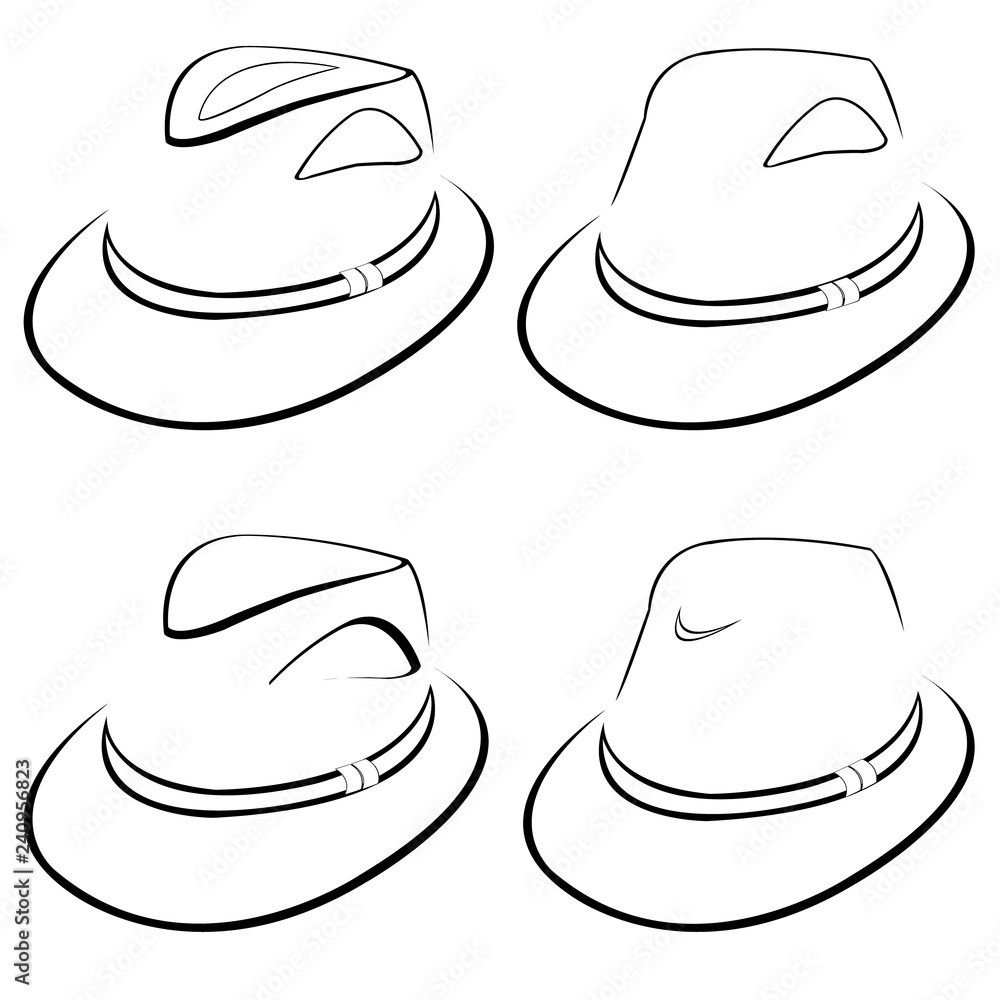 Vector collection of stylized hats for men - obrazy, fototapety, plakaty 