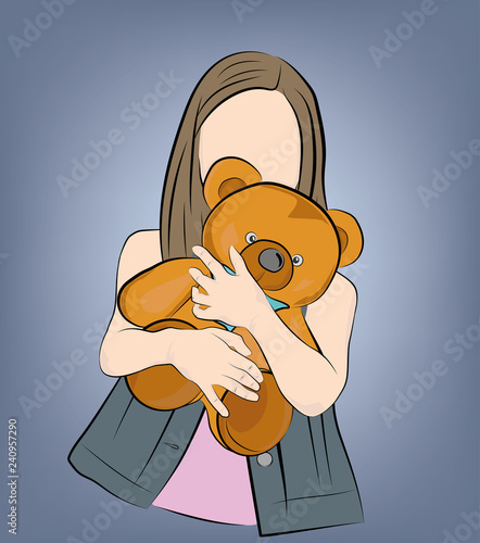 girl holding a teddy bear. vector illustration.