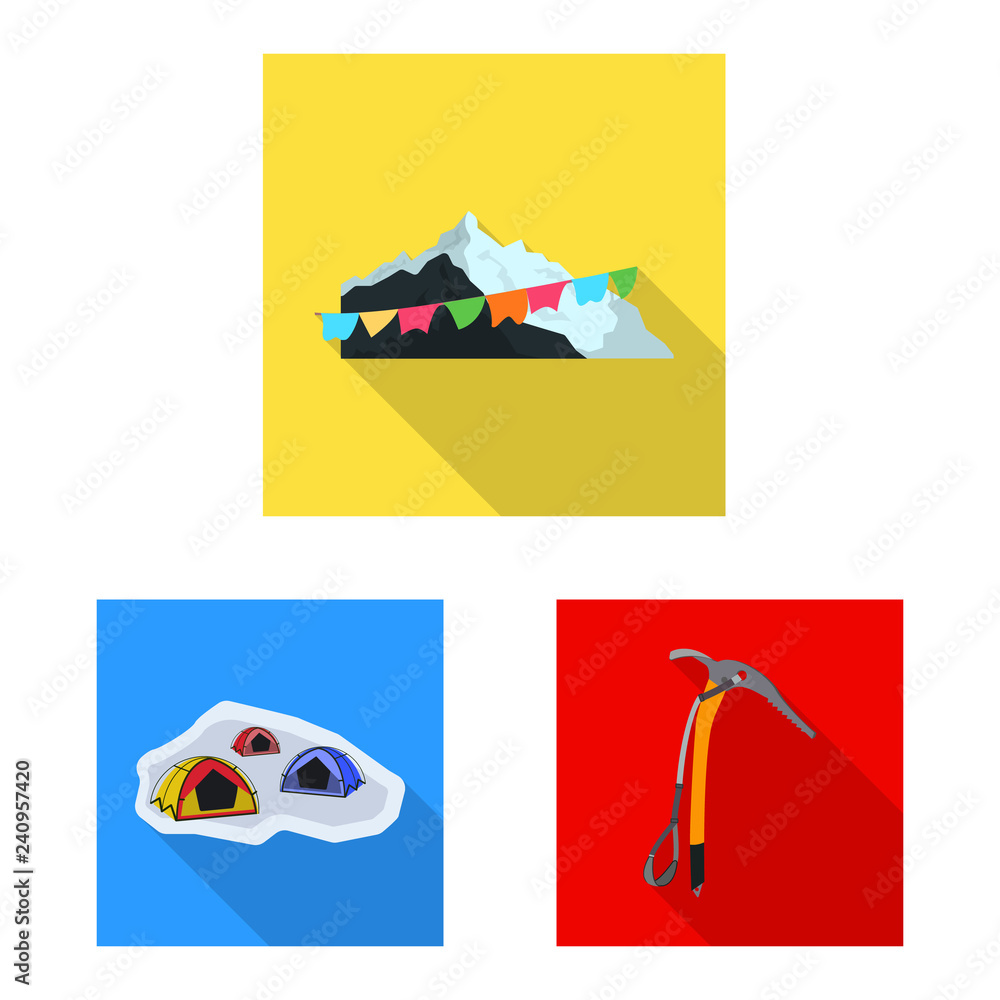 Isolated object of mountaineering and peak icon. Set of mountaineering and camp stock symbol for web.