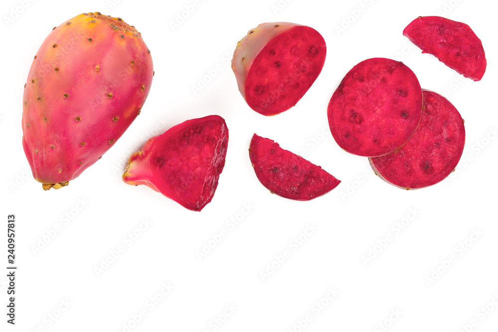 red prickly pear or opuntia isolated on a white background with copy space for your text. Top view. Flat lay red prickly pear or opuntia isolated on a white background with copy space for your text. Top view. Flat lay