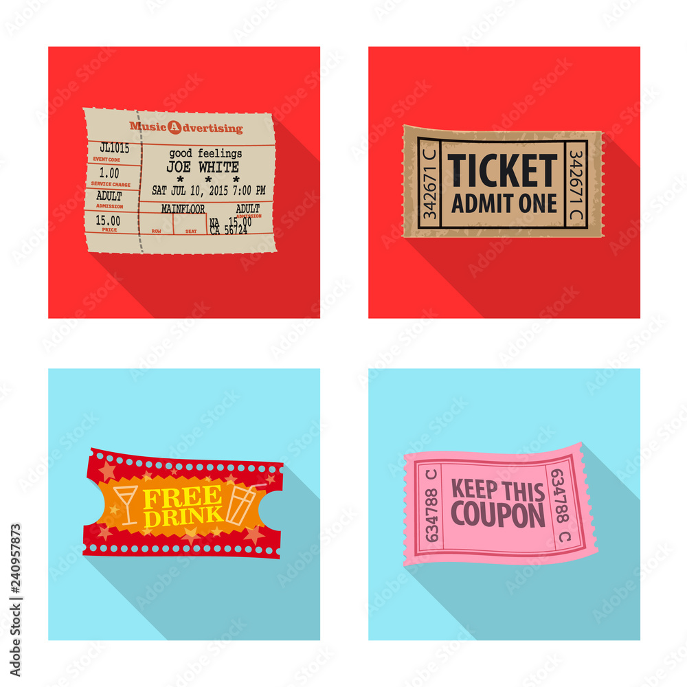 Isolated object of ticket and admission logo. Set of ticket and event stock symbol for web.