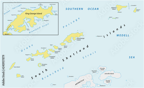 Map of the sub-Antarctic archipelago Southern Shetland Islands in the Southern Ocean