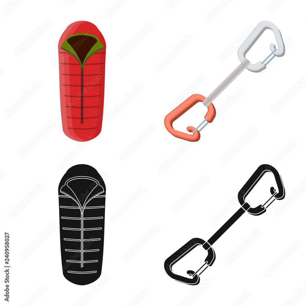 Vector illustration of mountaineering and peak sign. Collection of mountaineering and camp stock vector illustration. Vector illustration of mountaineering and peak sign. Collection of mountaineering and camp stock vector illustration.