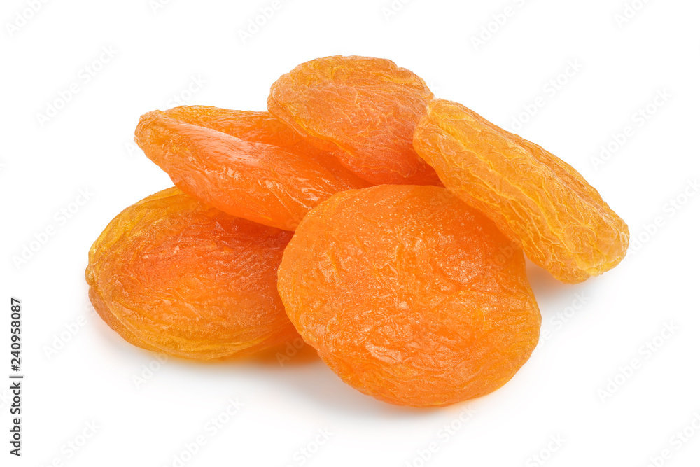 Dried apricots isolated on white background closeup Dried apricots isolated on white background closeup