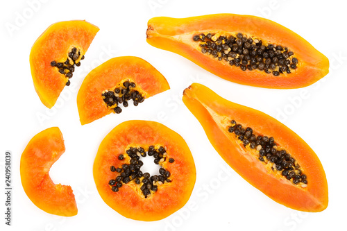 ripe slice papaya isolated on a white background. Top view. Flat lay