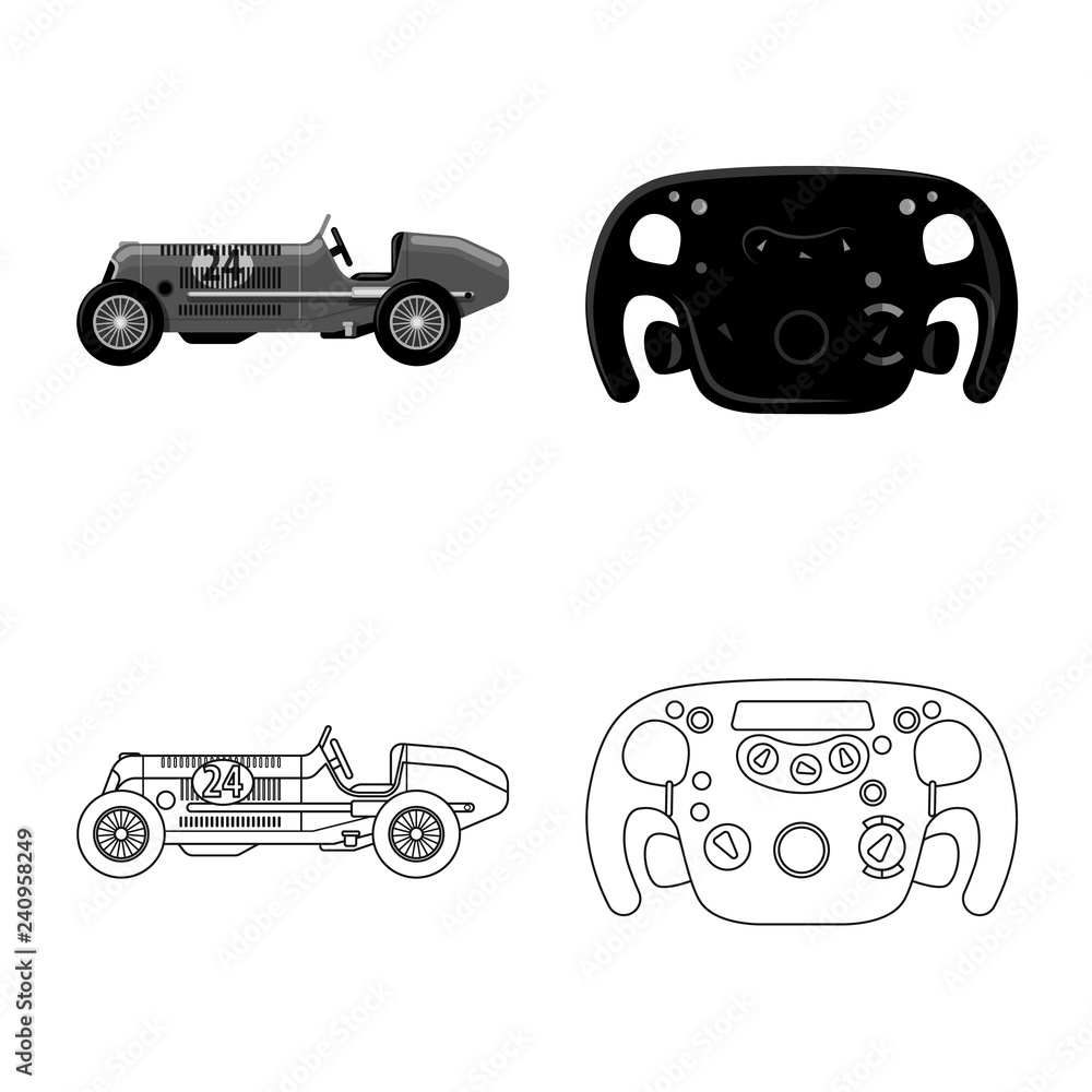 Vector illustration of car and rally symbol. Collection of car and race stock symbol for web.