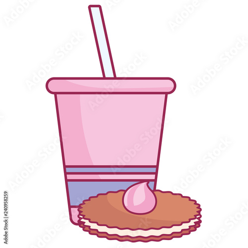 plastic cup with straw and cookie