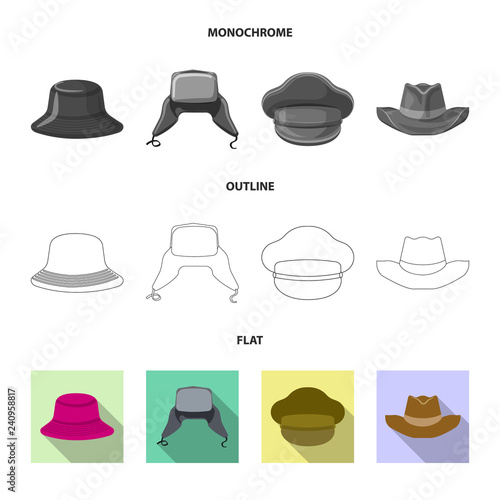 Vector illustration of headgear and cap icon. Collection of headgear and accessory stock vector illustration.