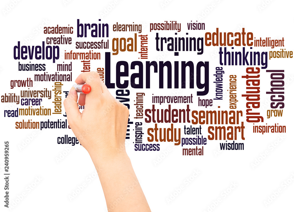 Learning word cloud hand writing concept