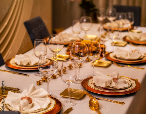 Christmas festive table ready to receive guests