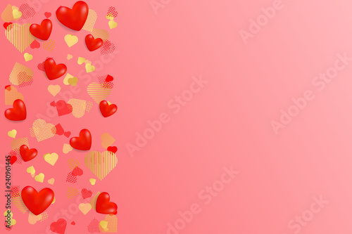 Valentine's Day background. Red and gold hearts