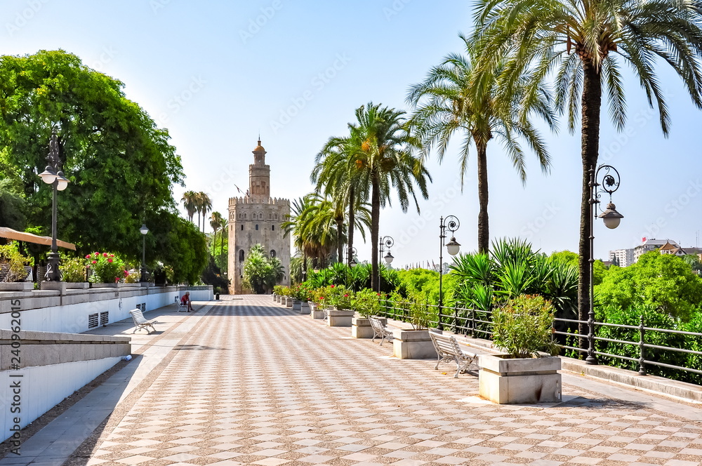 Seville embanmkent and Tower of Gold (Torre del Oro), Spain