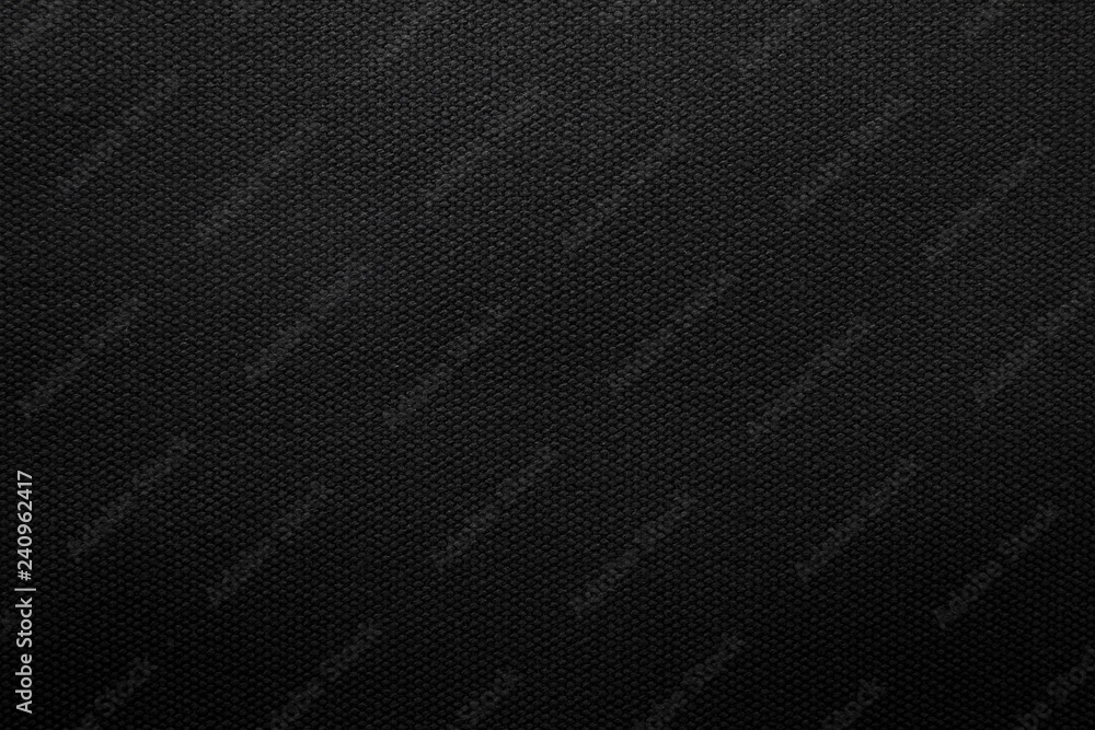 Black fabric texture background. Detail of canvas textile material. - obrazy, fototapety, plakaty 