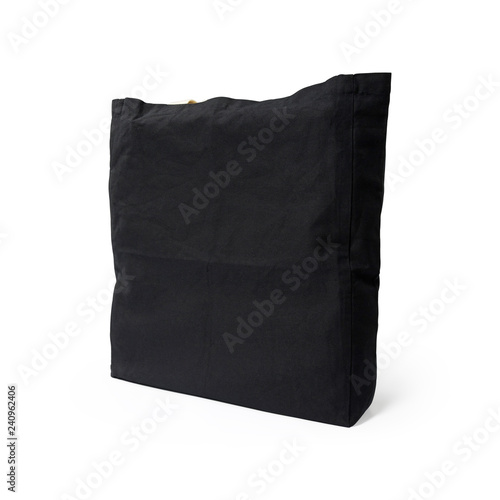 Black fabric bag on isolated background with clipping path. Shopping pouch textile for montage or your design template.