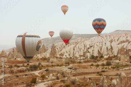 Hot Air Balloons Flying In Rock Valley At Cappadocia Turkey