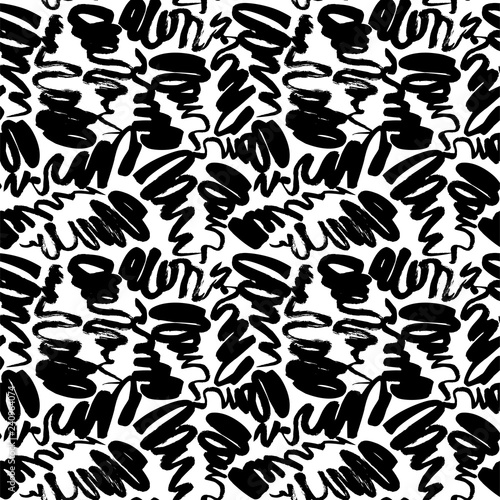 Seamless pattern with swirled lines. Freehand brush strokes. Modern monochrome texture.