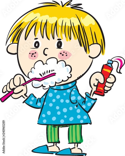 child brushing her teeth