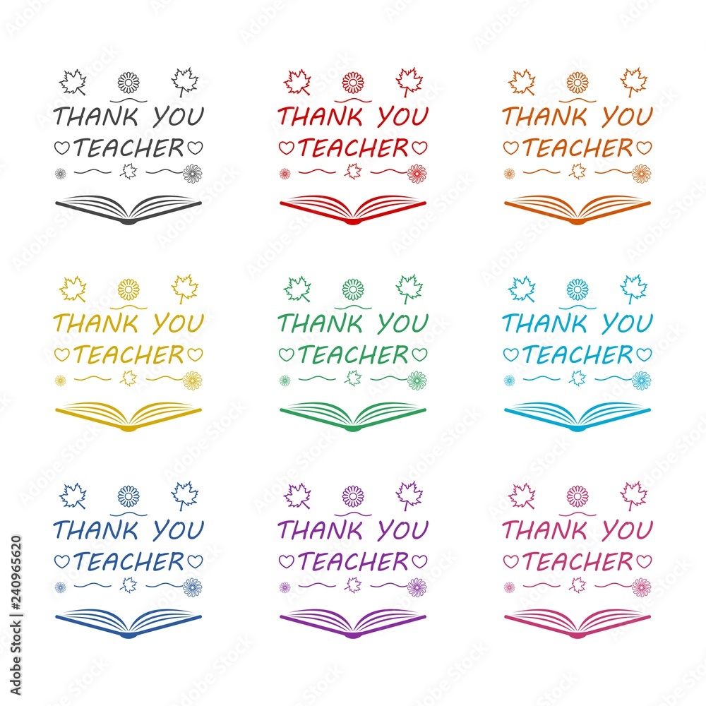 Thank You Teacher on blackboard background, Teacher's Day icon or logo, color set