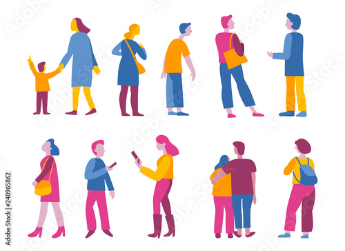 Vector illustration in flat simple style with characters - people visiting modern art gallery