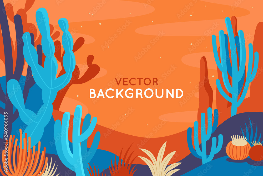 Fototapeta Vector abstract illustration in flat linear style and bright colors - nature landscape illustration