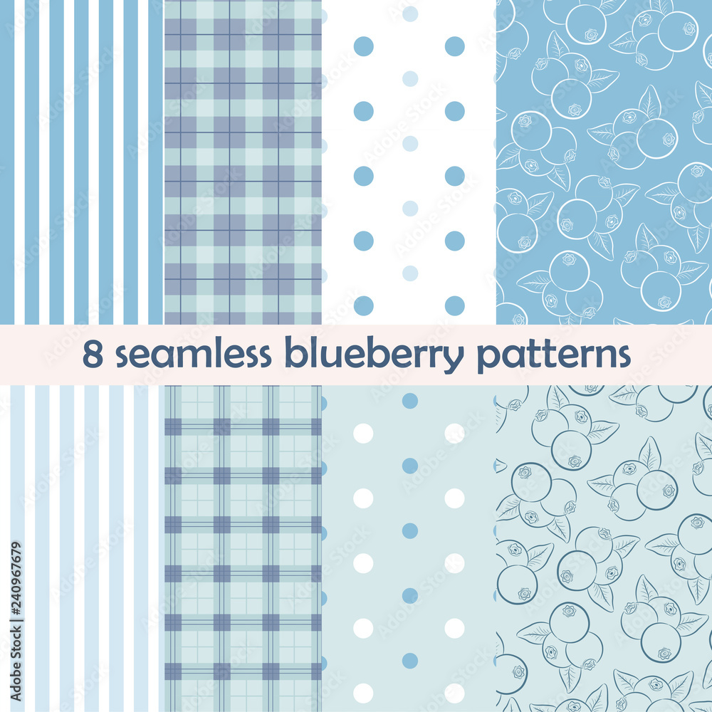 Set of 8 seamless patterns. Blueberry collection Set of 8 seamless patterns. Blueberry collection