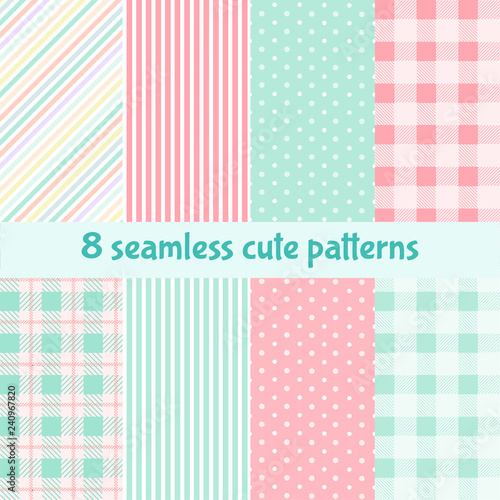 Set of cute plaid seamless patterns