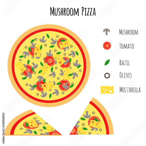 Mushroom pizza with ingredients