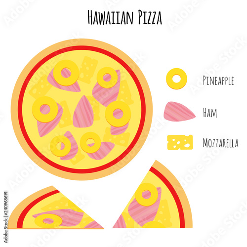 Hawaiian pizza with ingredients