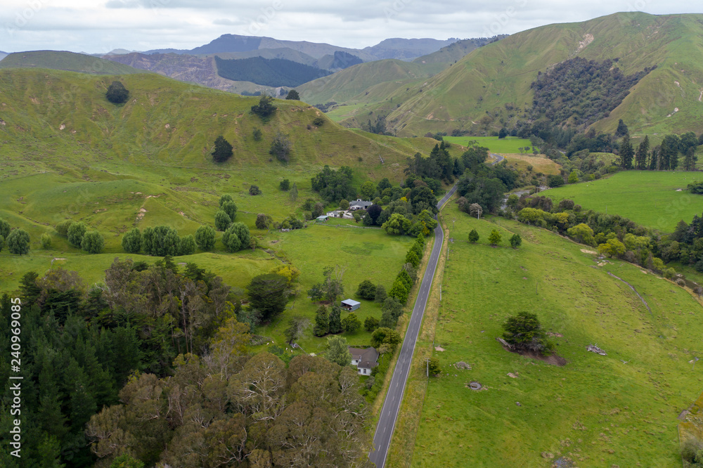 Country road aerial view, New Zealand Country road aerial view, New Zealand