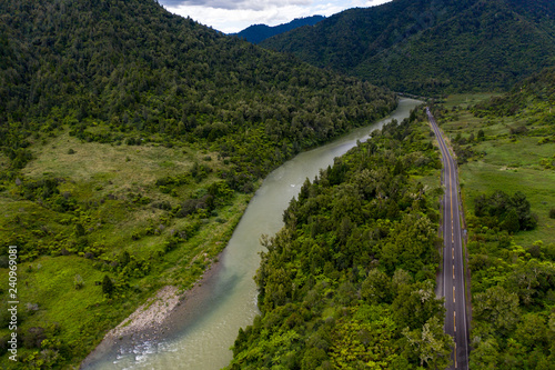 Waioeka River and State Highway Two, Aerial View 