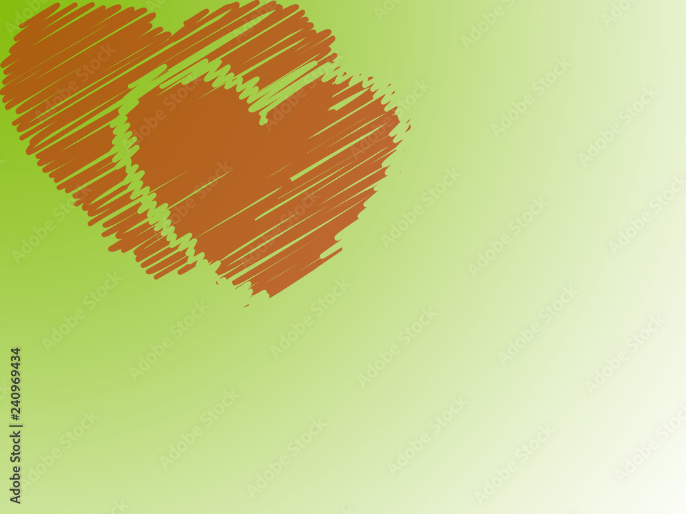 illustration, 2 red hearts in the top corner on lime background, Valentine's day