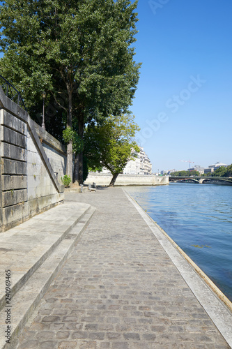 Vászonkép Paris, empty Seine river docks in a sunny summer day in France