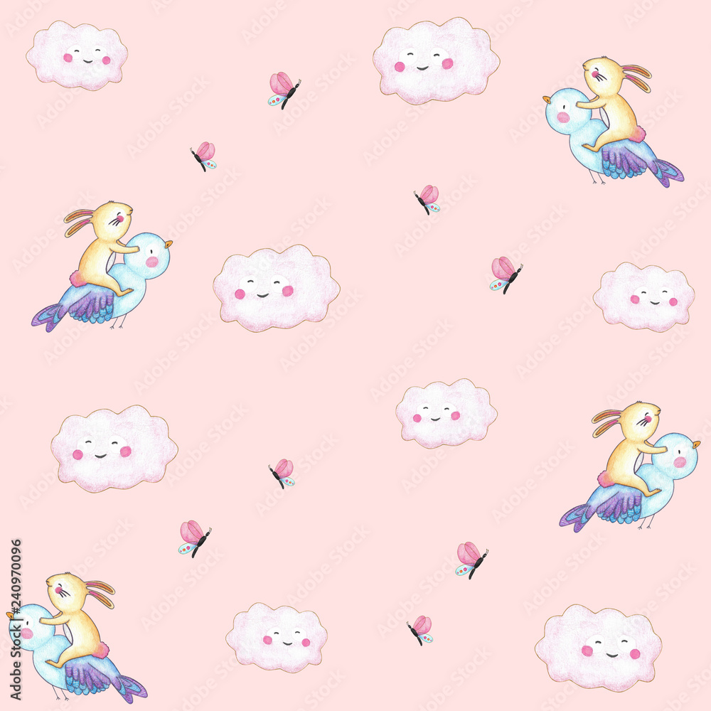 ImpriDigital Paper Bunny Print Flying Over a Little Bird Painted by Hand with Watercolors Digital Paper Seamless Patterns Nursery Printsmir ImpriDigital Paper Bunny Print Flying Over a Little Bird Painted by Hand with Watercolors Digital Paper Seamless Patterns Nursery Printsmir