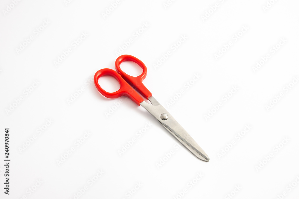 office scissors with red handles, on a white background office scissors with red handles, on a white background