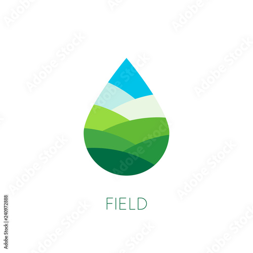 Nature water sign. Organic food and drink label. Farm stamp. Field logo template. Drop vector icon. Agriculture. Eco pieces of nature emblem. Healthy lifestyle. Fresh drink product. Vectors.