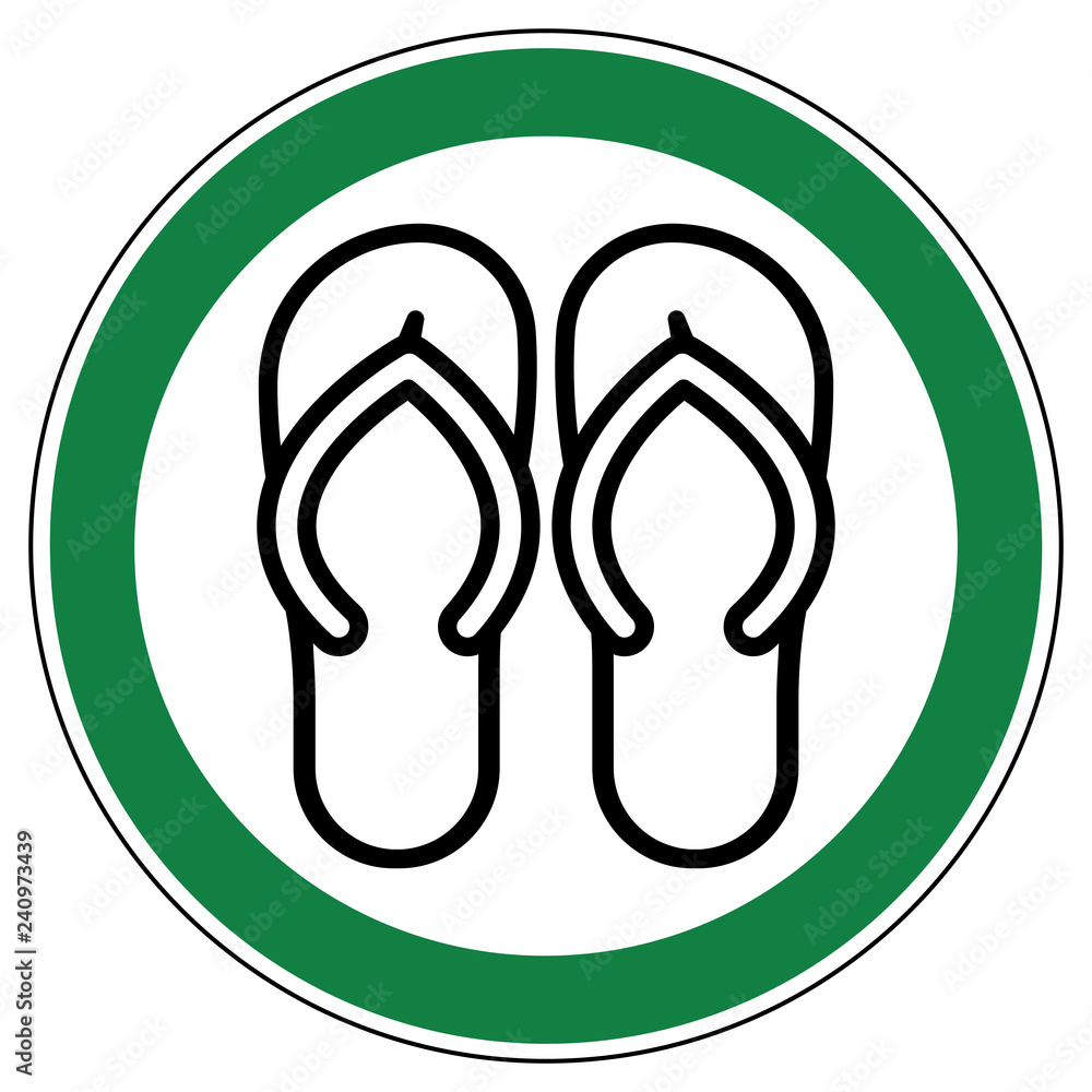 srg506 SignRoundGreen - german - ez506 ErlaubnisZeichen - Badeschuhe /  Sandalen erlaubt (Plastik / Gummi) - english - approved - bathing sandals /  thongs sandals or open toed footwear - green g6948 Stock Illustration |  Adobe Stock