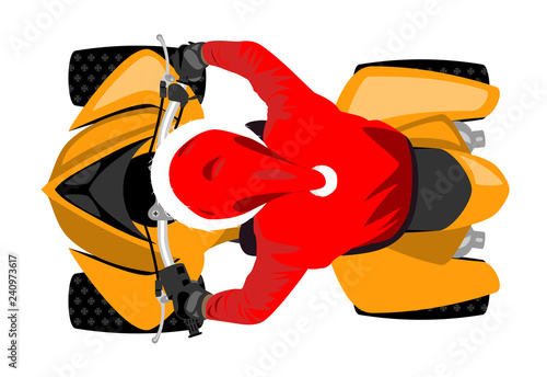 Santa Claus on classic sport racing all-terrain vehicle top view isolated on white vector illustration