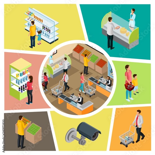 Isometric Supermarket Colorful Composition