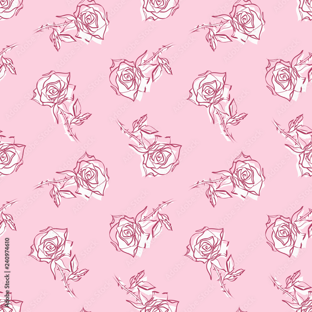 Fototapeta premium Roses Seamless Pattern. Hand Drawn Illustration.