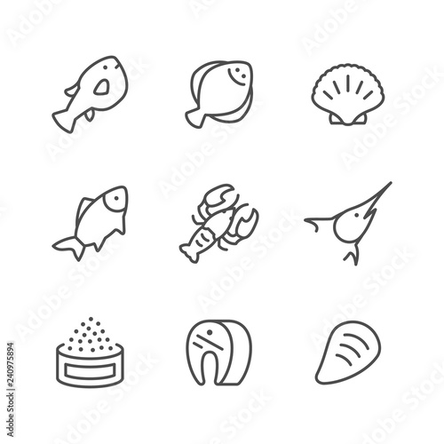 Set line icons of seafood