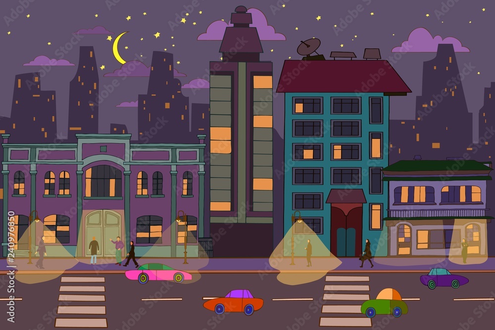 Fototapeta premium Night city hand drawn background