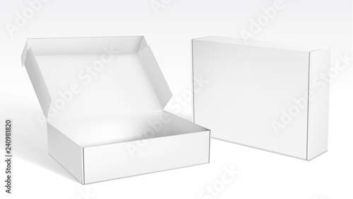 Realistic Open And Closed Blank Packaging Boxes