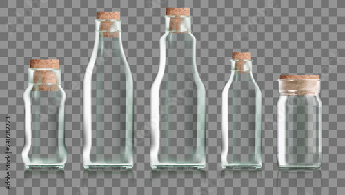 Realistic Transparent Clear Bottle With Cork Stopper Isolated