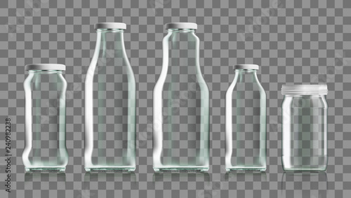 Realistic Transparent Clear Glass And Bottle Of Milk Isolated