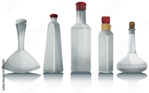 Empty glass bottles collection.