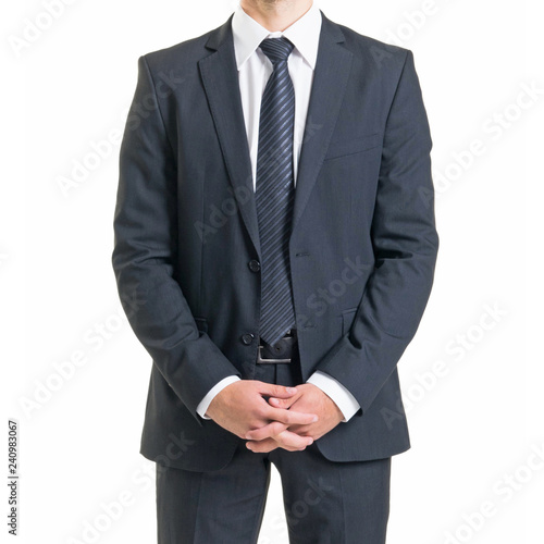 Businessman in suit isolated on white. Close-up of man in formalwear.